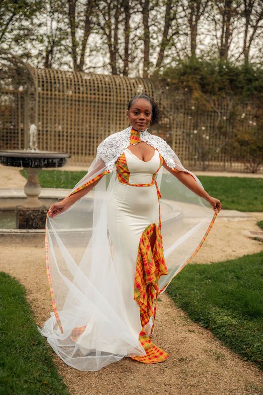 Ensemble Robe de Mariée madras avec cap