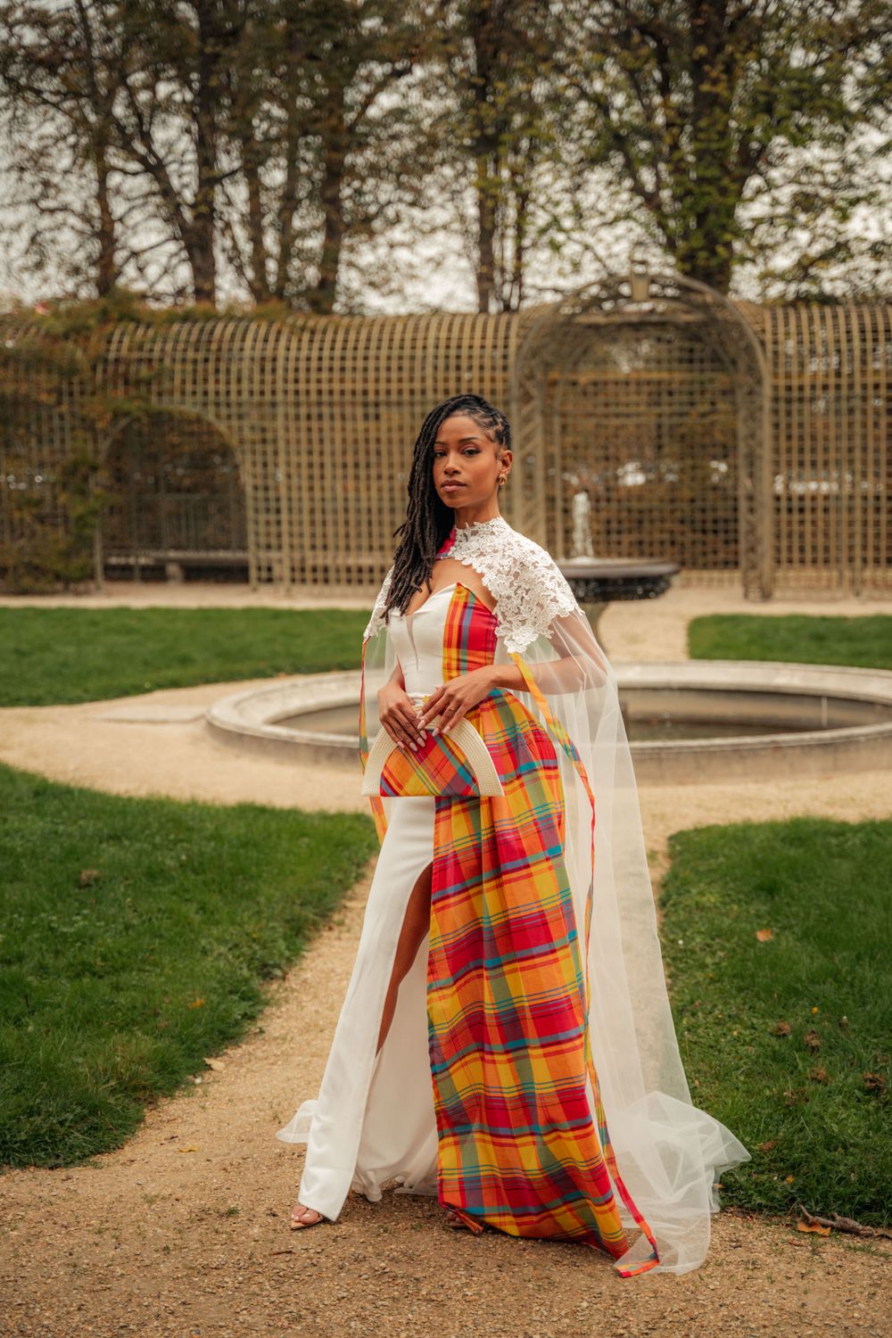 Ensemble cap et Robe de Mariée Bustier Asymétrique Madras
