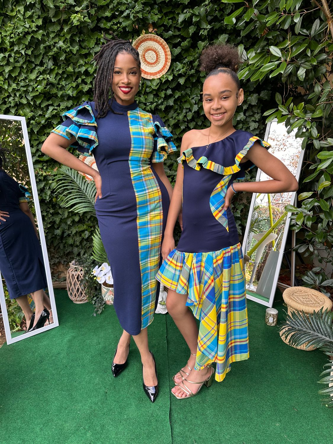 Robe Bleu marine Asymétrique Madras Robe Bleu marine Asymétrique Madras