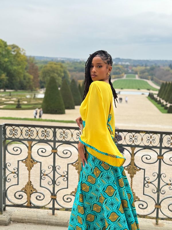 Ensemble Jupe trapèze wax et top asymétrique