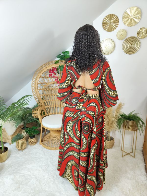 Ensemble Jupe trapèze asymétrique maxi Wax et top dos nu