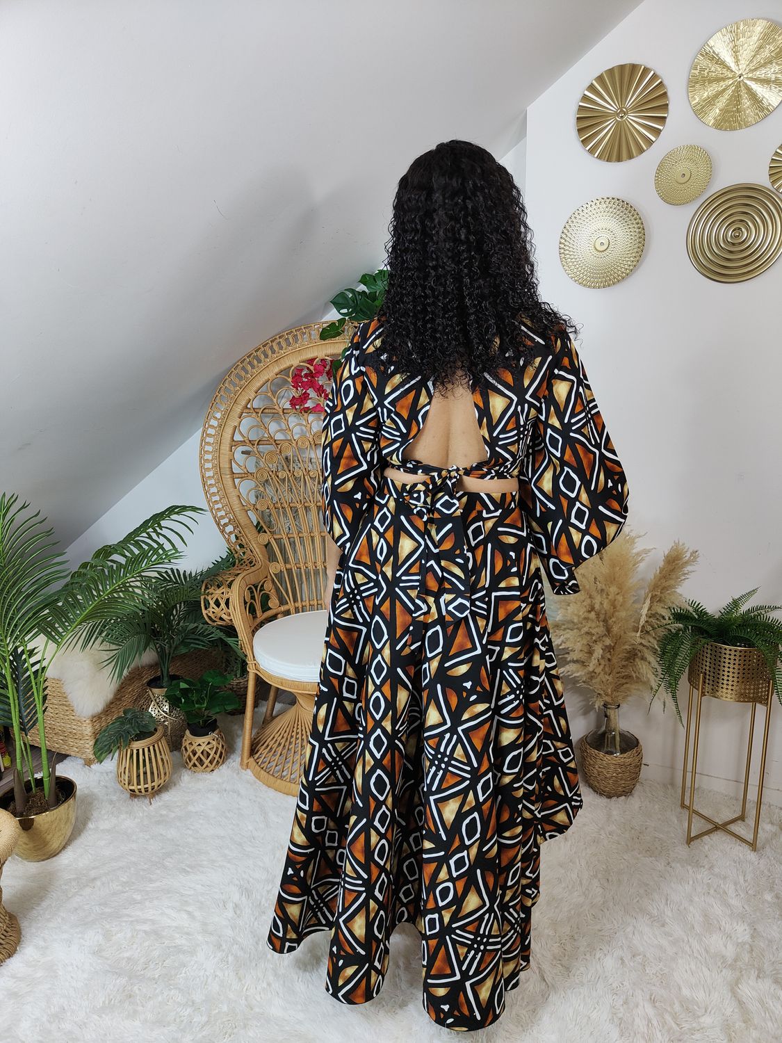 Ensemble Jupe trapèze asymétrique maxi Wax et top dos nu