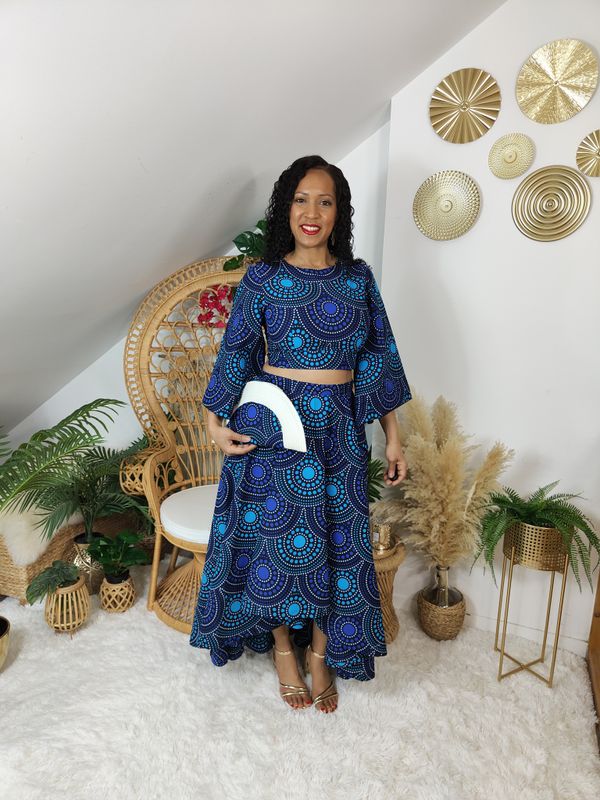 Ensemble Jupe trapèze asymétrique maxi Wax et top dos nu