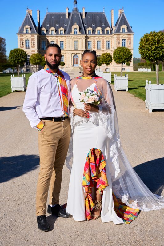 Ensemble Robe de Mariée madras avec cap