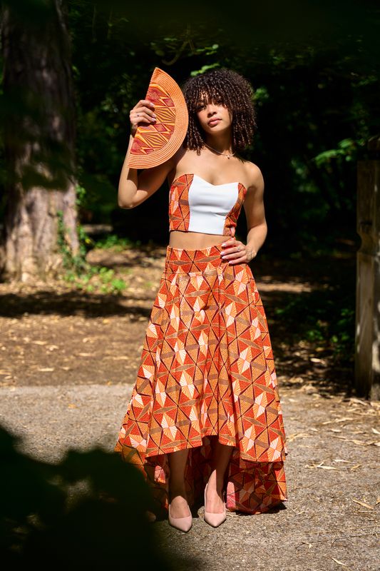 Ensemble Jupe trapèze Wax et top bustier wax Orange