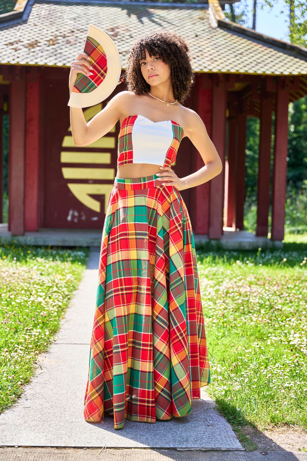 Ensemble Jupe trapèze Madras et top bustier