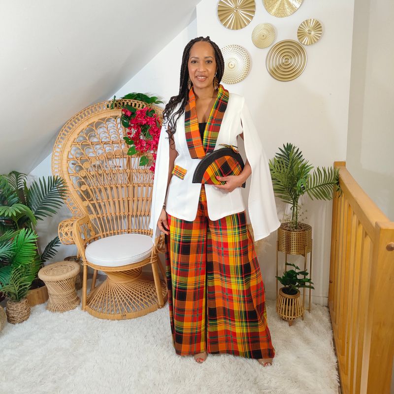 Ensemble Veste CAP pantalon taille haute palazzo madras