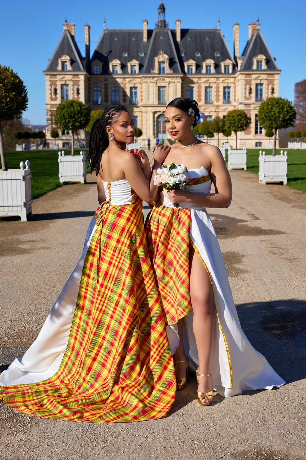 Robe Bustier volumineux asymétrique drapé wax doré pailleté