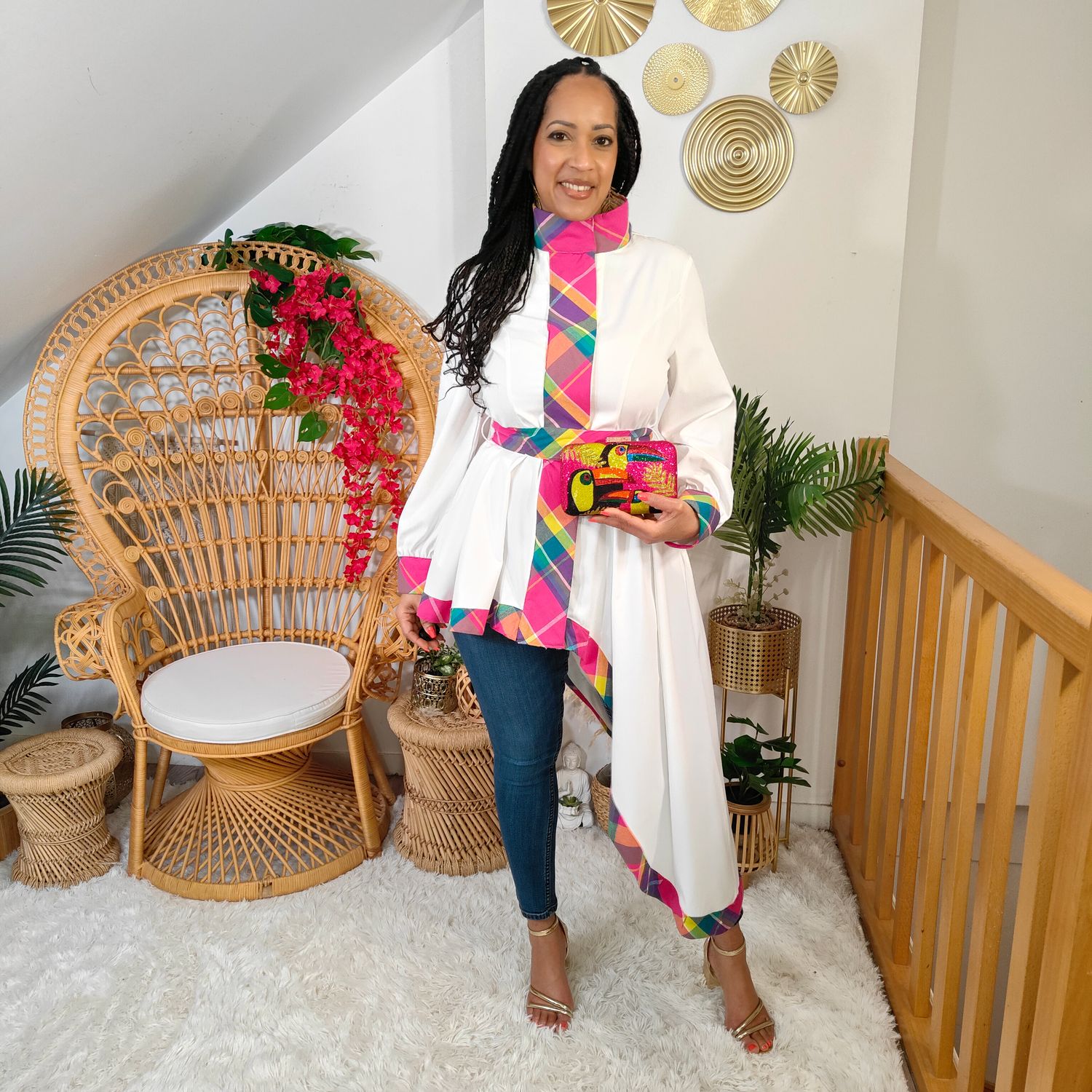 Tunique chemise asymétrique Madras