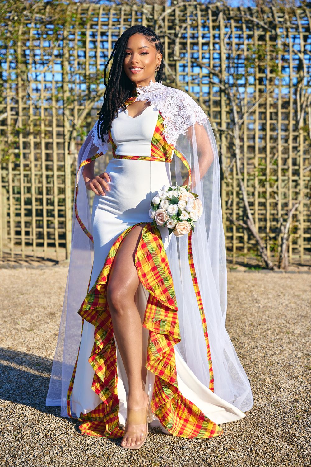 Ensemble cap et Robe de Mariée Bustier Asymétrique Madras