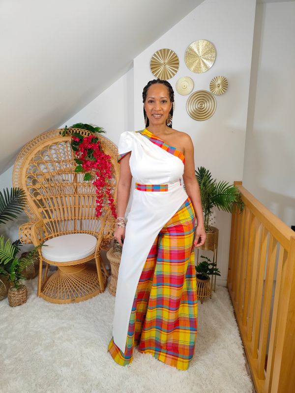 Ensemble tunique pantalon taille haute palazzo madras Ensemble tunique pantalon taille haute palazzo madras