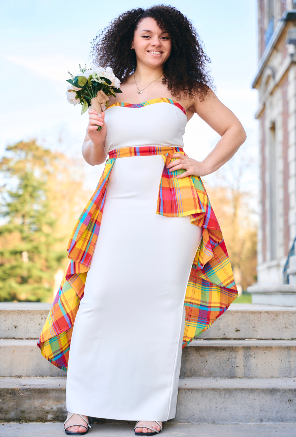 Robe marié bustier drapé Madras