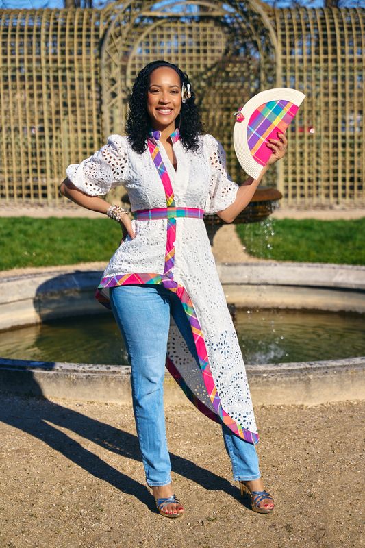 Tunique asymétrique broderie anglaise Madras