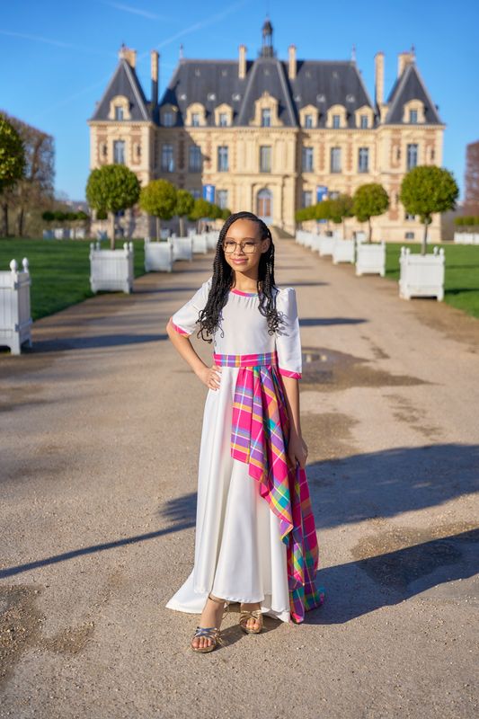 Robe blanche Asymétrique dos nu Madras