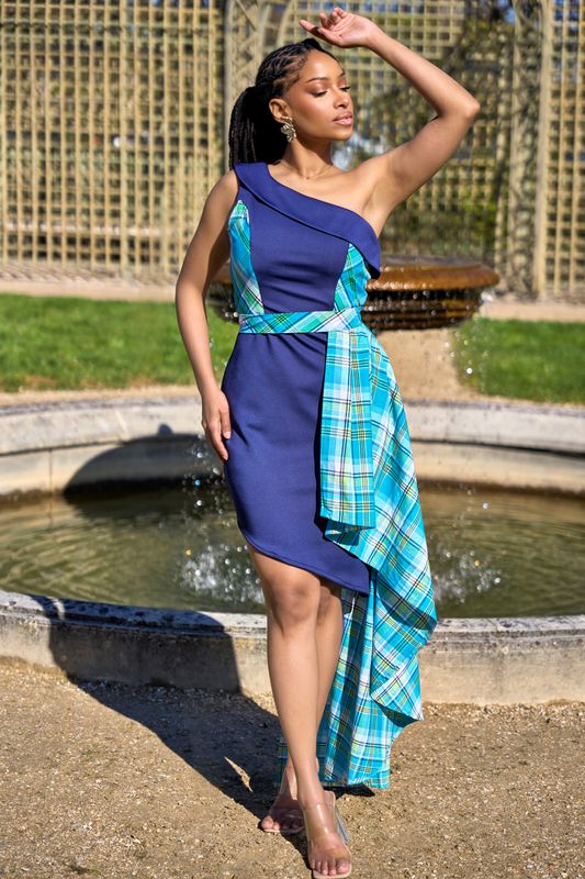 Robe bustier Asymétrique bleue madras Robe bustier Asymétrique bleue madras
