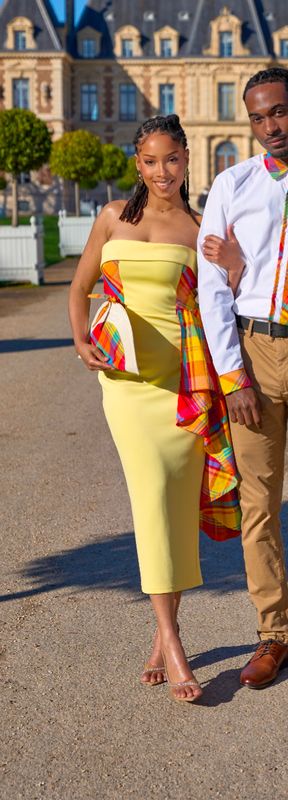 Robe bustier moulante asymétrique Madras Robe bustier moulante asymétrique Madras