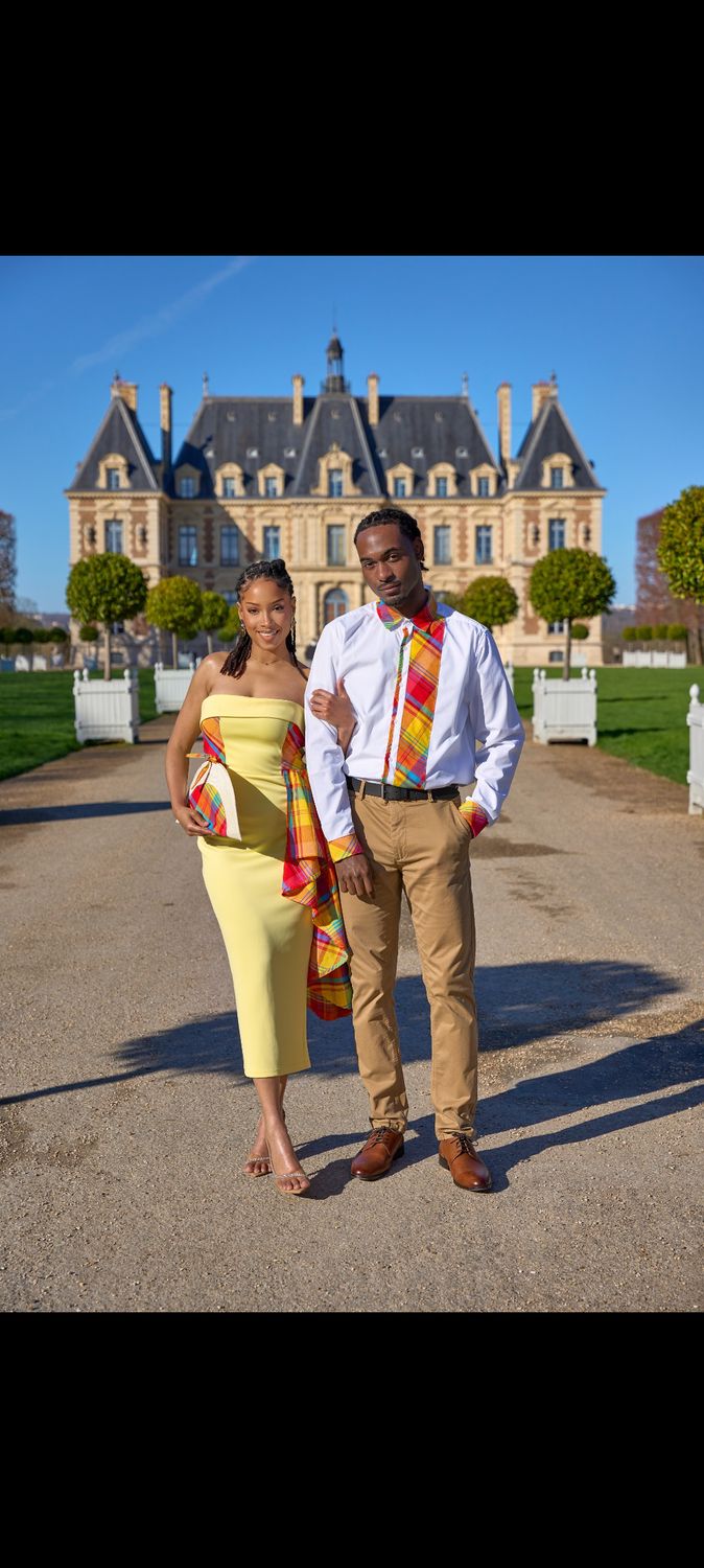 Robe bustier moulante asymétrique Madras Robe bustier moulante asymétrique Madras