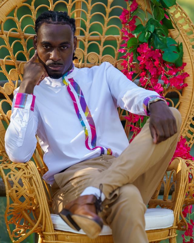 Chemise Blanche col Mao Madras