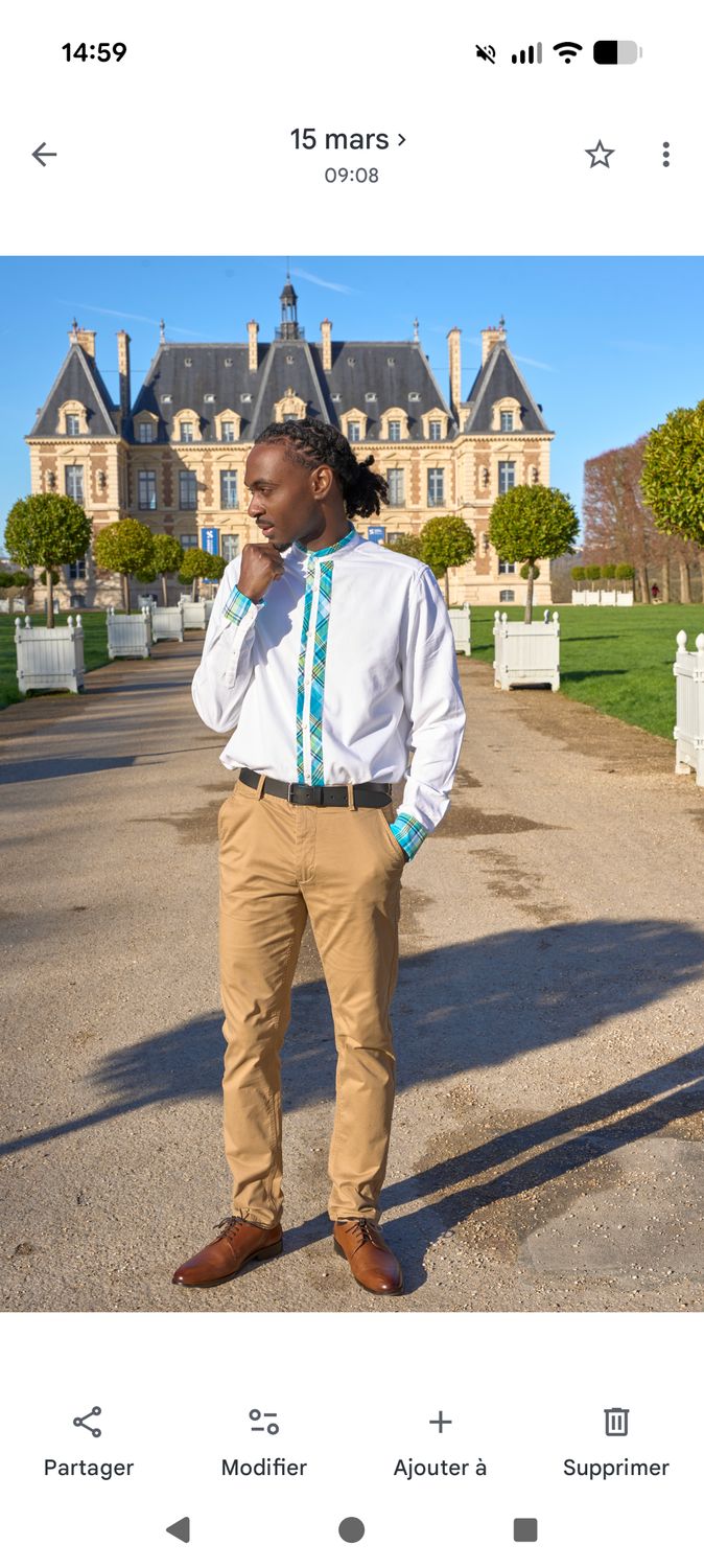 Chemise Blanche col Mao Madras