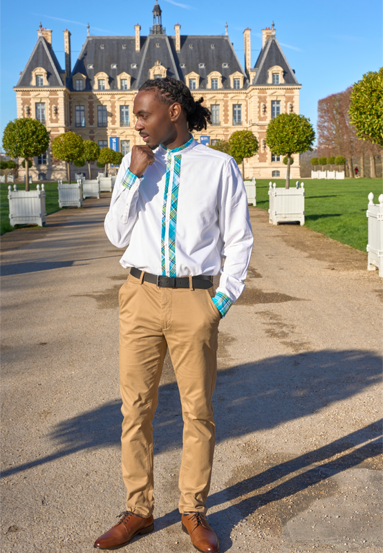 Chemise Blanche col Mao Madras