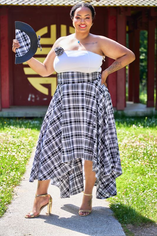 Ensemble Jupe trapèze Madras et top bustier