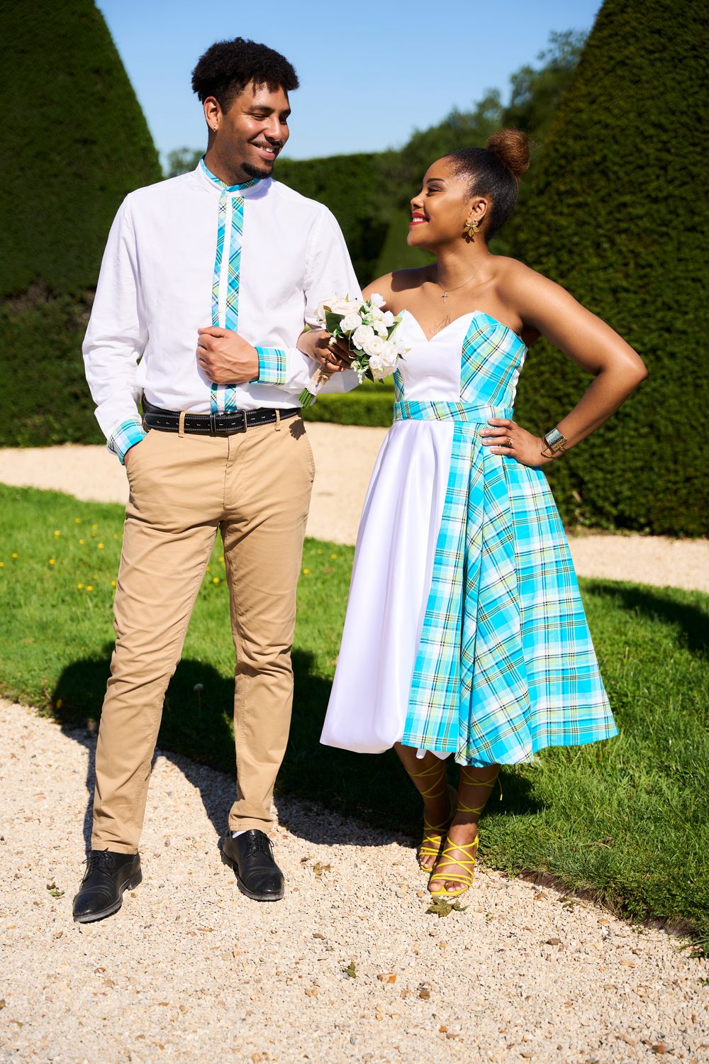 Robe Bustier forme trapèze et drapé Madras Robe Bustier forme trapèze et drapé Madras