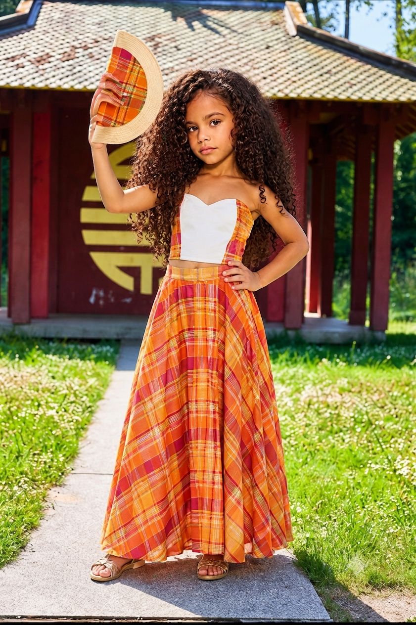 Ensemble Jupe trapèze fille Madras et top bustier Ensemble Jupe trapèze fille Madras et top bustier