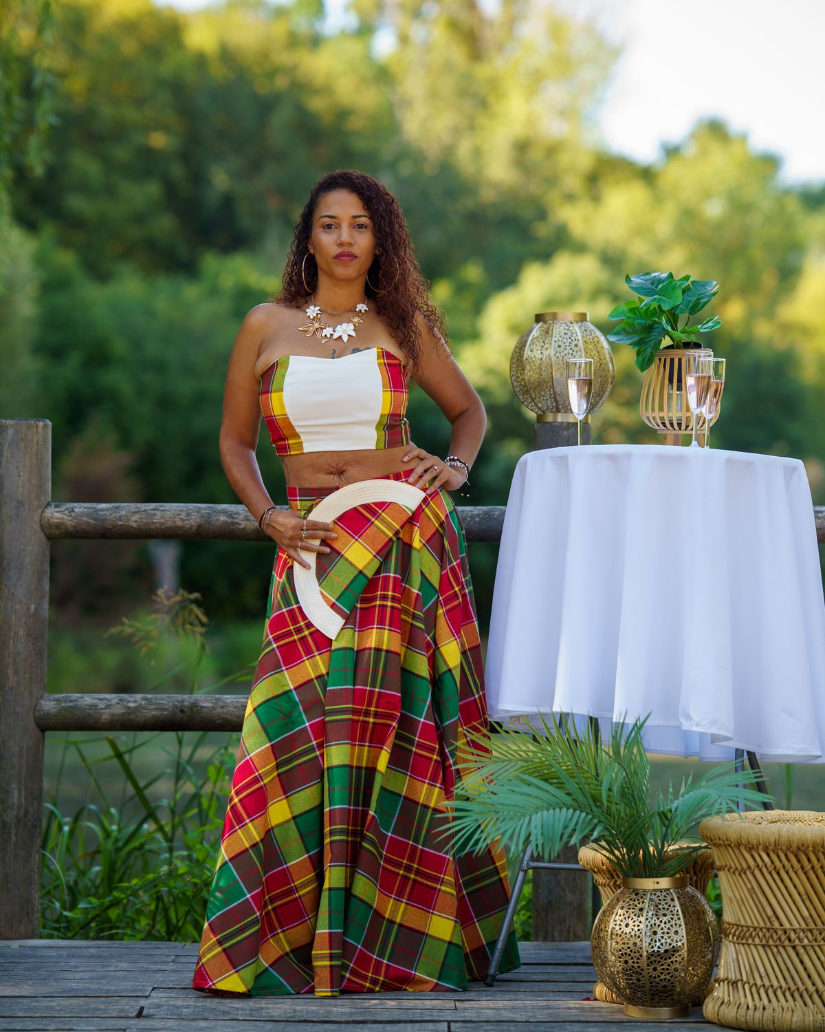Ensemble Jupe trapèze Madras et top bustier Ensemble Jupe trapèze Madras et top bustier