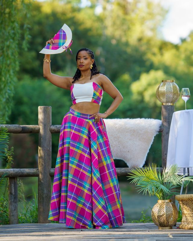 Ensemble Jupe trapèze Madras et top bustier