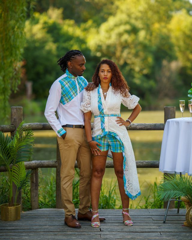 Ensemble tunique broderie anglaise et short madras assorti