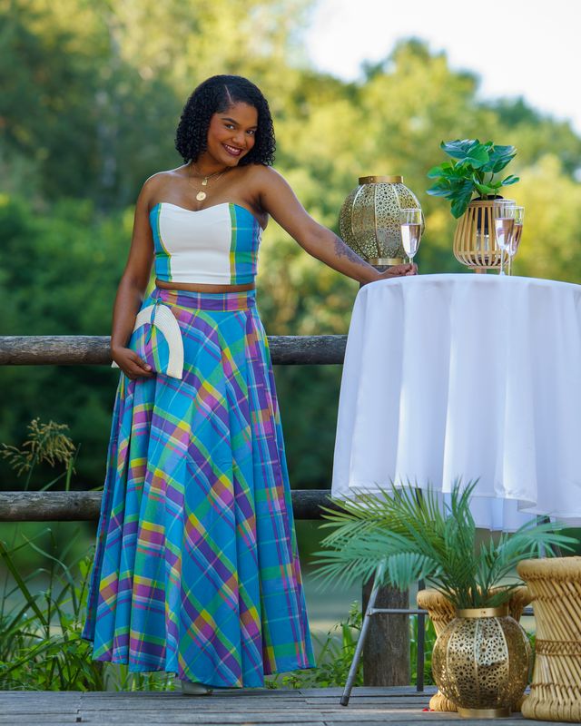 Ensemble Jupe trapèze Madras et top bustier