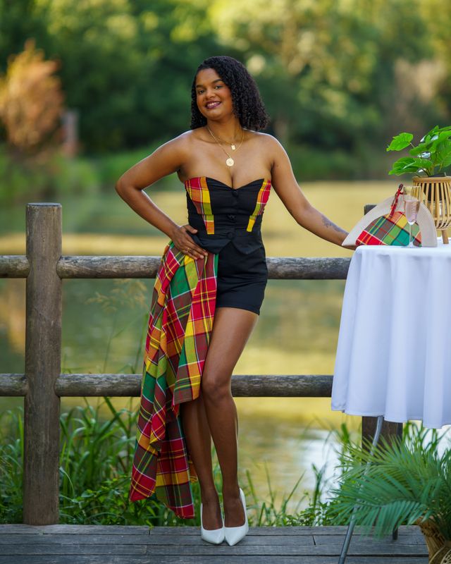 Combinaison bustier short asymétrique Madras