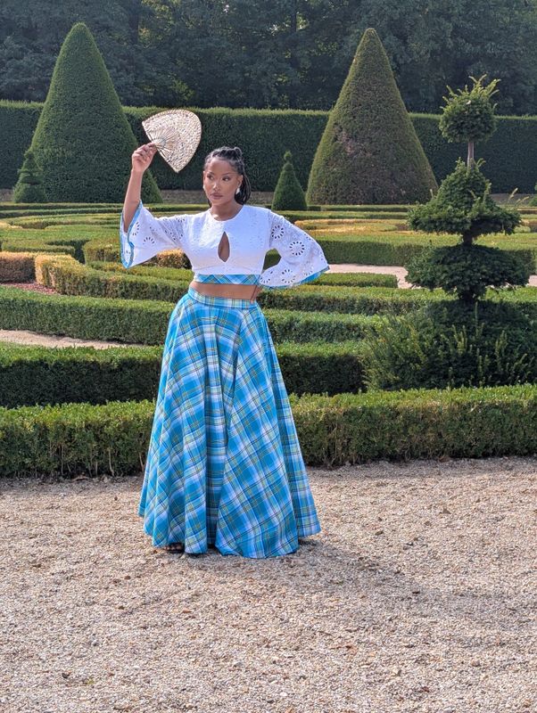 Ensemble Jupe trapèze Madras et top bustier