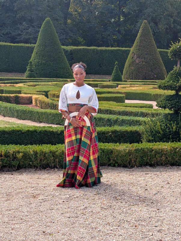 Ensemble Jupe trapèze Madras et top bustier