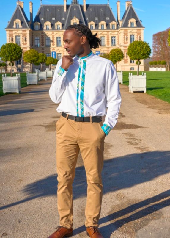 Chemise Blanche col Mao Madras