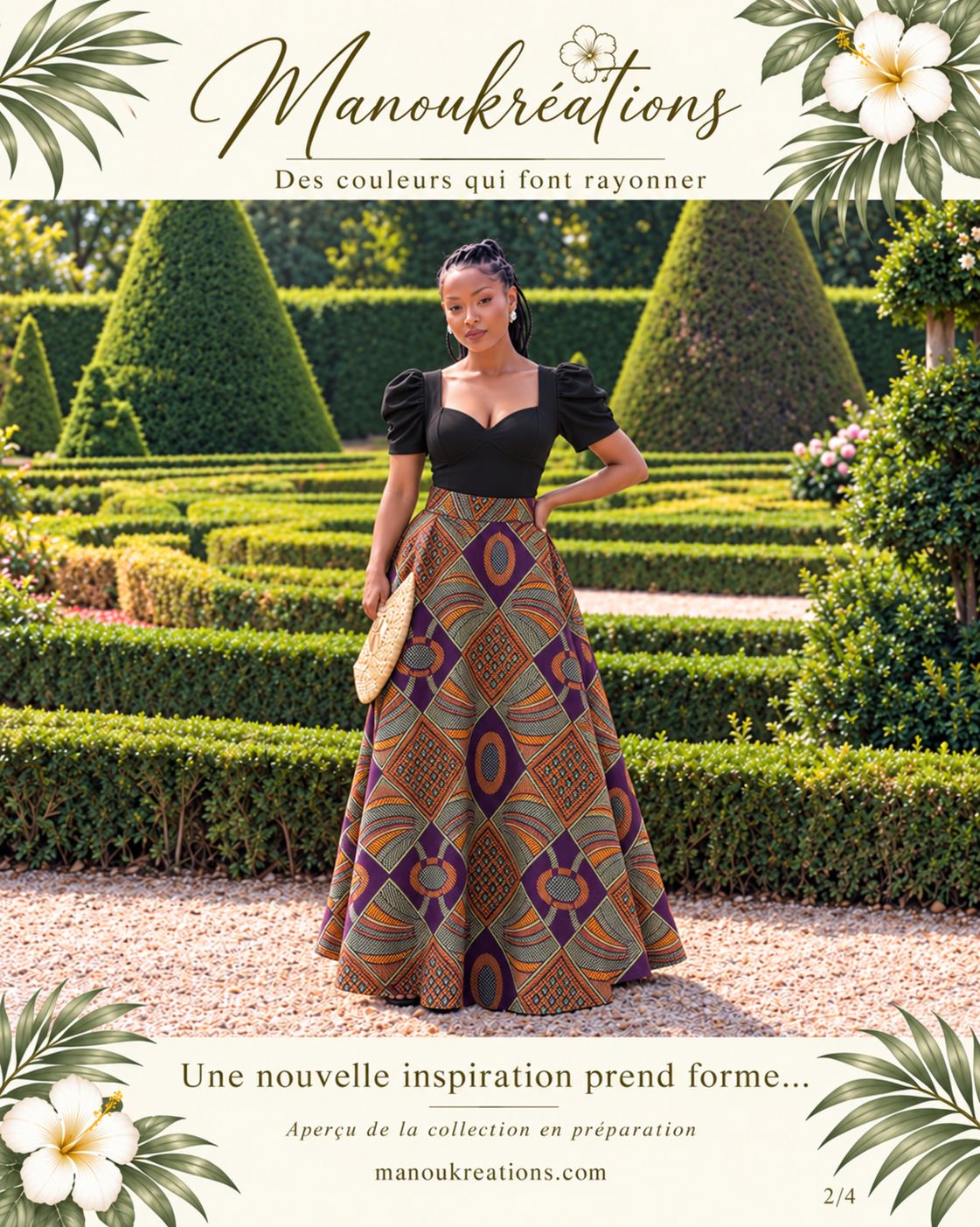 Ensemble Jupe trapèze wax et top manches bouffantes