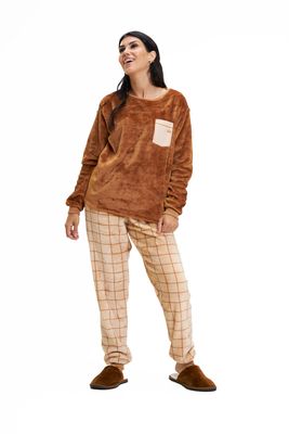 Women&#39;s Fleece Pajamas Set - Brown Plaid