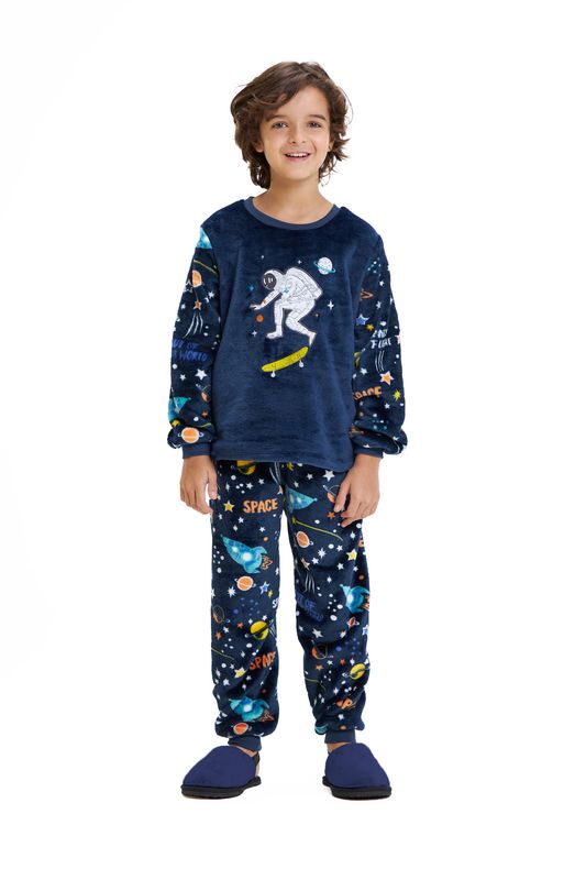 Boy&#39;s Fleece Long Pajamas Set - Blue Astronaut