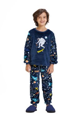 Boy&#39;s Fleece Long Pajamas Set - Blue Astronaut