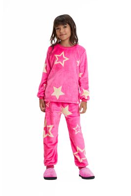 Girl&#39;s Fleece Long Pajamas Set - Pink Stars