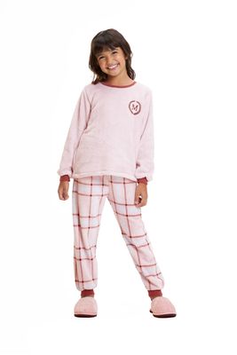 Girl&#39;s Fleece Long Pajamas Set - Striped Plaid
