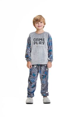 Boy&#39;s Fleece Long Pajamas Set - Gray Game Play