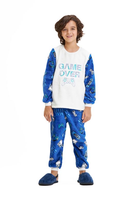 Boy&#39;s Fleece Long Pajamas Set - Game Over
