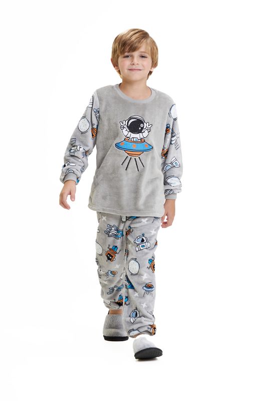 Boy&#39;s Fleece Long Pajamas Set - Peace Astronaut