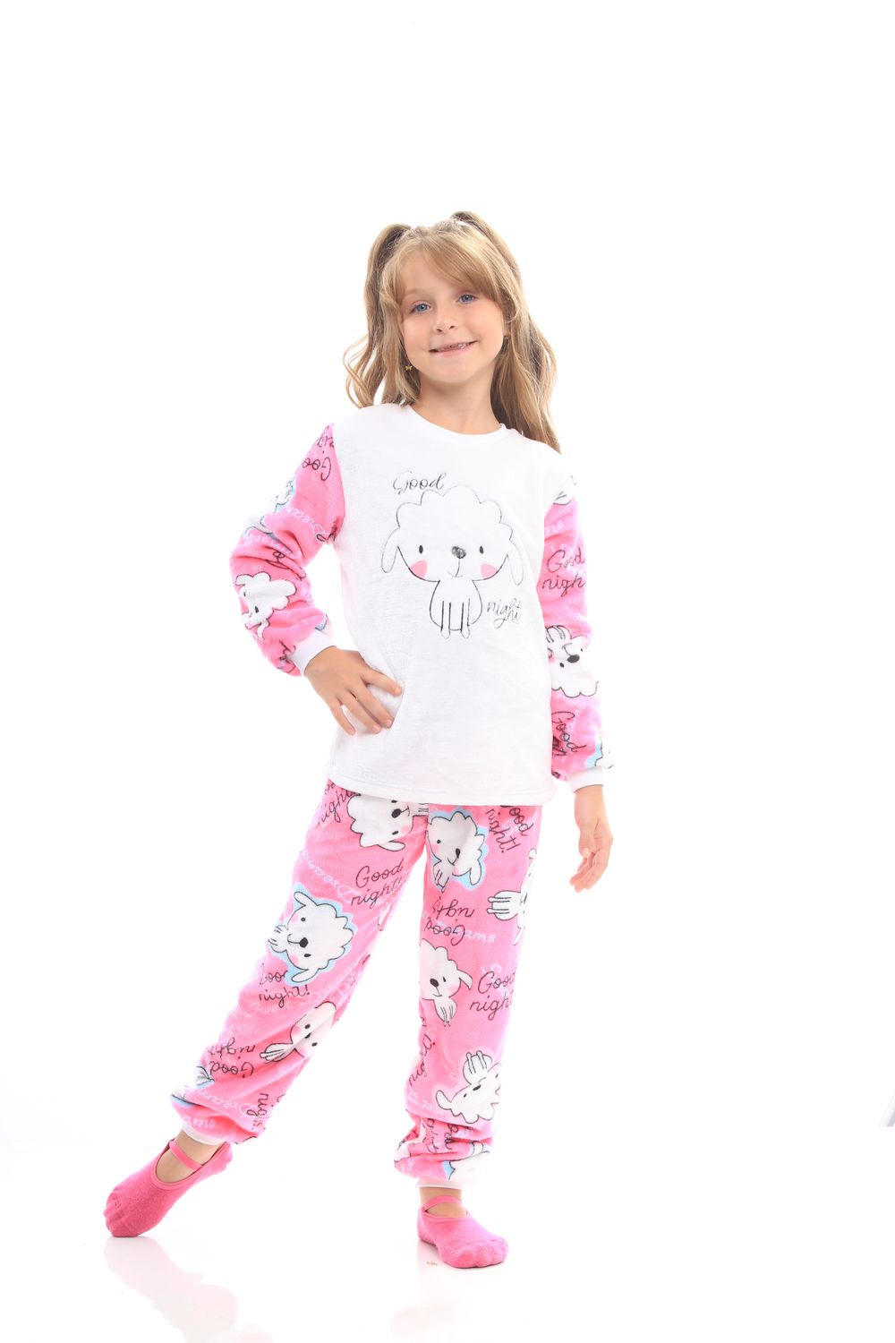 Girl&#39;s Fleece Long Pajamas Set - Good Night Puppy