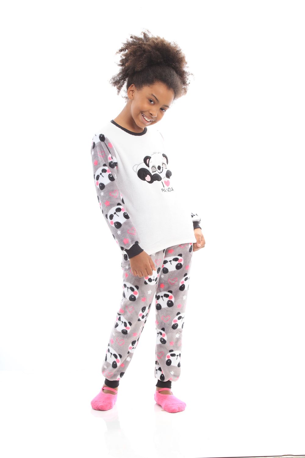 Girl&#39;s Fleece Long Pajamas Set -  I Love Panda