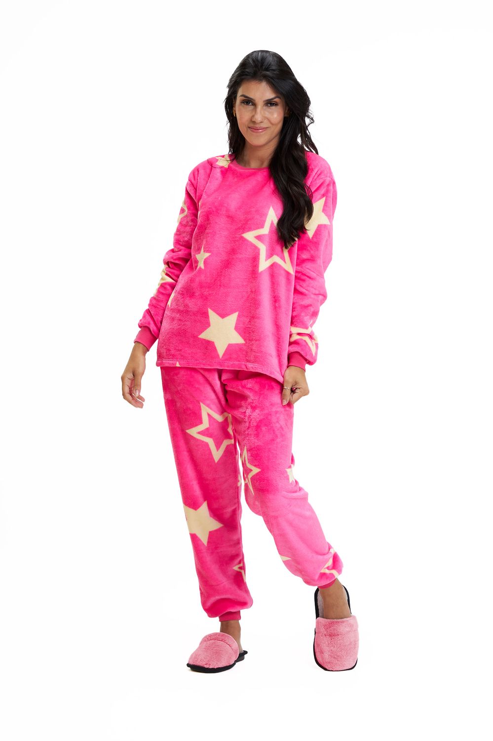 Women&#39;s Fleece Pajamas Set - Pink Stars