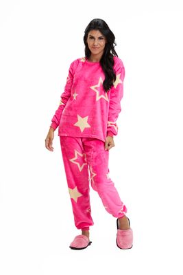 Women&#39;s Fleece Pajamas Set - Pink Stars
