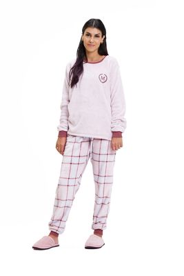 Women&#39;s Fleece Pajamas Set - Pink Striped Plaid