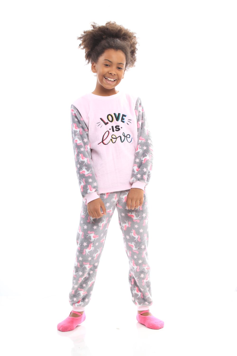 Girl&#39;s Fleece Long Pajamas Set - Love is Love